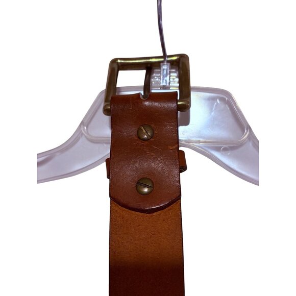 Vintage Ralph Lauren Leather Belt 28 Brass Wide Buckle Full Grain Leather Cognac - Picture 3 of 8